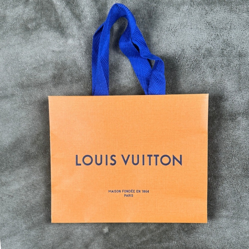 Louis Vuitton Small Orange‎ Paper Shopping Bag Blue Ribbon Handles 8.5x7x4.5